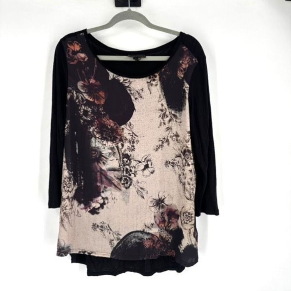 Dark Romantic‎ Goth Feminine LS Floral Top Large Black Purple I Jeans Buffalo
